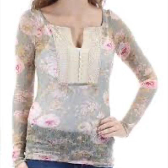 NWT Ralph Lauren Sheer Cami Floral Long SleeveSquare Neck Blouse Junior XL